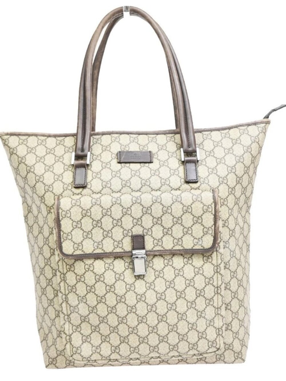 GUCCI Logo GG Pattern Tote Hand Bag Supreme Leather Brown SHW Italy 30KE226